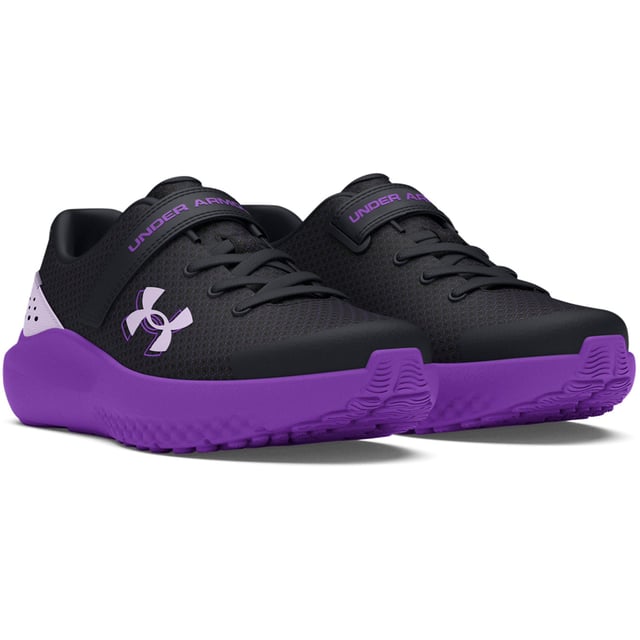 Girl's Under Armour Juniors Pre-School Surge 4 AC Running Shoes in Black Girl's Under Armour Juniors Pre-School Surge 4 AC Running Shoes. These shoes are going to feel cushioned and comfortable, but also light and breathable. Why? Because when you never slow down, that's what you need.- Lightweight, breathable mesh upper.- TPU heel overlay for added durability and support.- Adjustable hook and loop strap closure for easy on and off.- Full-length EVA sockliner for added comfort and a custom fit.- Cushioned EVA midsole for all-day comfort.- Lightweight, durable outsole. Ref: 3027109002.