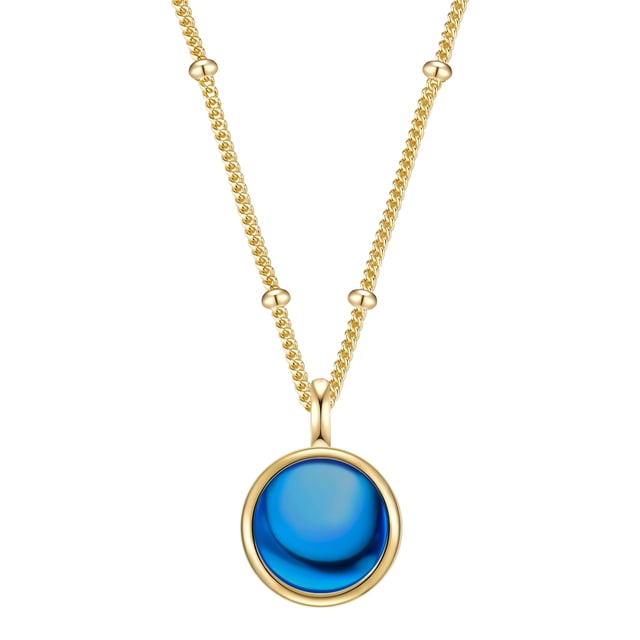 Discover the masterful elegance of this necklace from the Glanzstücken München brand! This delicate anchor chain, made from the finest 925 sterling silver and finished in shiny 14 carat yellow gold, gives every look a touch of luxury. The highly polished surface ensures a breathtaking shine, while the fine beads give the chain a playful touch. The blue cabochon-cut zirconia catches the light perfectly and becomes a sparkling highlight of your outfit. Thanks to an extension piece with a spring ring clasp, the length of the chain can be perfectly adjusted. Wear a piece of luxury and enchant your surroundings!