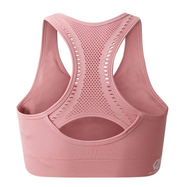 50% Recycled Polyamide, 45% Polyamide, 5% Elastane. Design: Logo, Plain. Fabric Technology: Breathable, Moisture Wicking, Odour Control, Q-Wic Plus, Quick Dry, SeamSmart Technology. Laser Cut, Medium Support, Removable Padded Cups, Seamless. Back Style: Racerback. Fit: Form-Fit. XS: 30 in. S: 32 in. M: 36 in. L: 38 in. XL: 40 in.