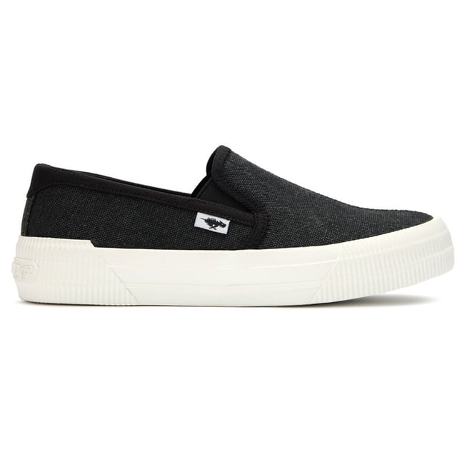 Zapatillas Rocket Dog negras para mujer, con un alegre diseño de huerto, confeccionadas en algodón y suela de goma. Incluyen plantilla acolchada, logo Rocket Dog y suela de goma.
