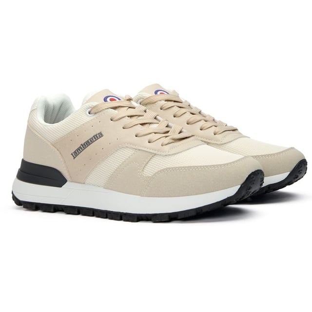 Witte Lambretta echo-sneakers voor heren, vervaardigd met synthetisch materiaal en een synthetische zool. Met: lambretta-branding, target-logo op de tong en comfort-binnenzool.