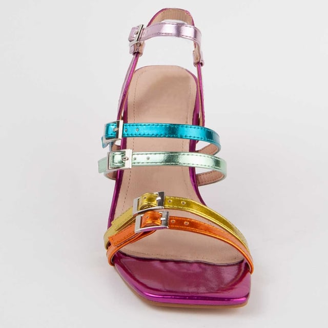 Heeled sandals for women. 100% natural leather insole. Comfortable fit. Manufactured by other brands for our brand. Approximate measurements: 7 cm heel