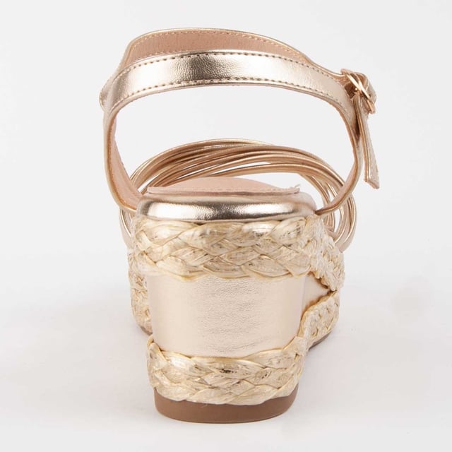 Sandalia de cuña de esparto para mujer. Plantilla de piel 100% natural. Calce cómodo. Fabricado por otras marcas para nuestra marca. Medidas aproximadas: 7 cm de cuña y 3 cm de plataforma.