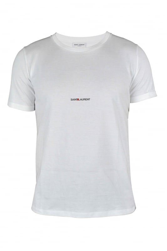 Camiseta Rive Gauche Saint Laurent blanca.Logotipo Saint Laurent negro en la parte delantera.Cuello redondo. 100% algodón.Made in Italy.