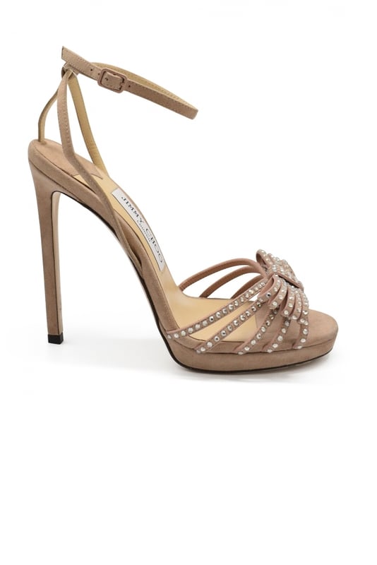 Jimmy Choo Sandalias Kaite 120 Rosa Sandalias Kaite 120 de Jimmy Choo en ante rosa con lazo de cristal.Tacón de 12 cm.Suela de cuero.Made in Italy.