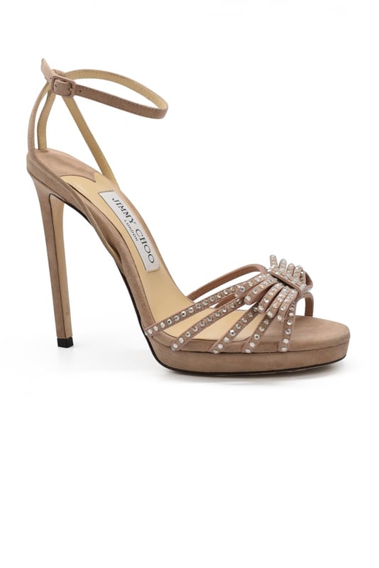 Jimmy Choo Sandalias Kaite 120 Rosa Sandalias Kaite 120 de Jimmy Choo en ante rosa con lazo de cristal.Tacón de 12 cm.Suela de cuero.Made in Italy.