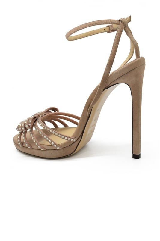 Jimmy Choo Sandalias Kaite 120 Rosa Sandalias Kaite 120 de Jimmy Choo en ante rosa con lazo de cristal.Tacón de 12 cm.Suela de cuero.Made in Italy.