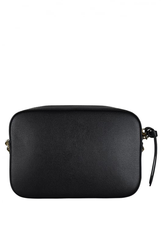 Jimmy Choo Umhängetasche aus schwarzem, genarbtem Leder.Ikonisches JC-Logo.Schulterriemen aus Kette und Leder.Verschluss mit Reißverschluss.Abmessungen 6x13x18,5.Made in Italy.
