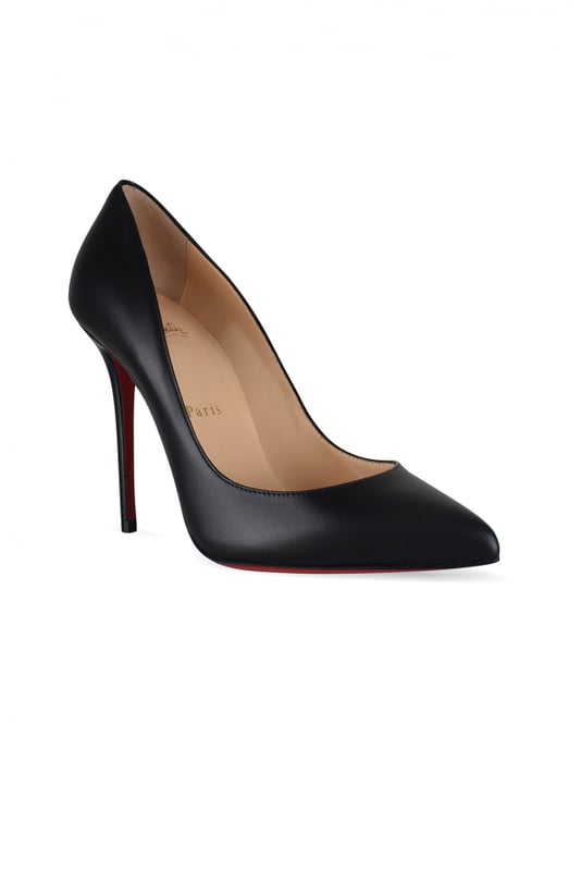 Kate 100 Christian Louboutin pumps.In zwart leer.Puntpunt.10 cm naaldhak.Rode buitenzool.Gemaakt in Italië.