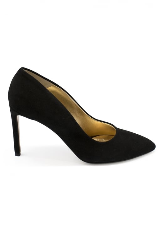 Zapatos de tacón Walter Steiger en ante negro.Tacón de 8 cm.Made in Italy.