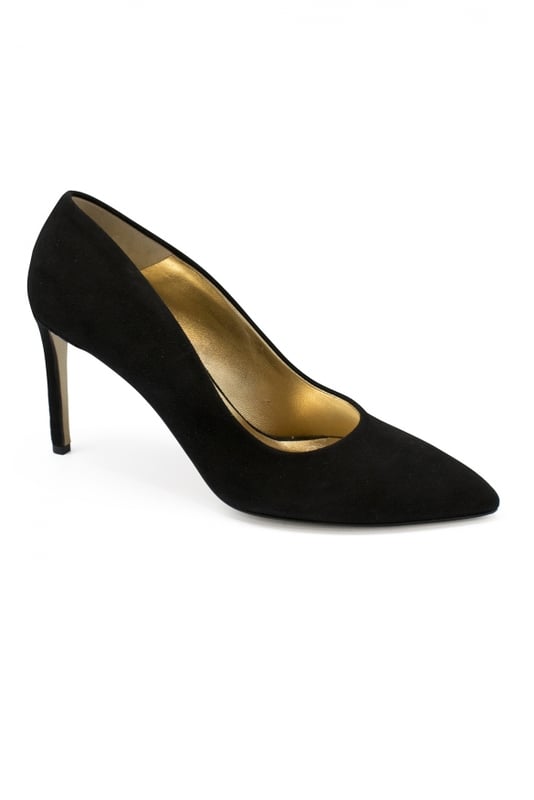 Zapatos de tacón Walter Steiger en ante negro.Tacón de 8 cm.Made in Italy.