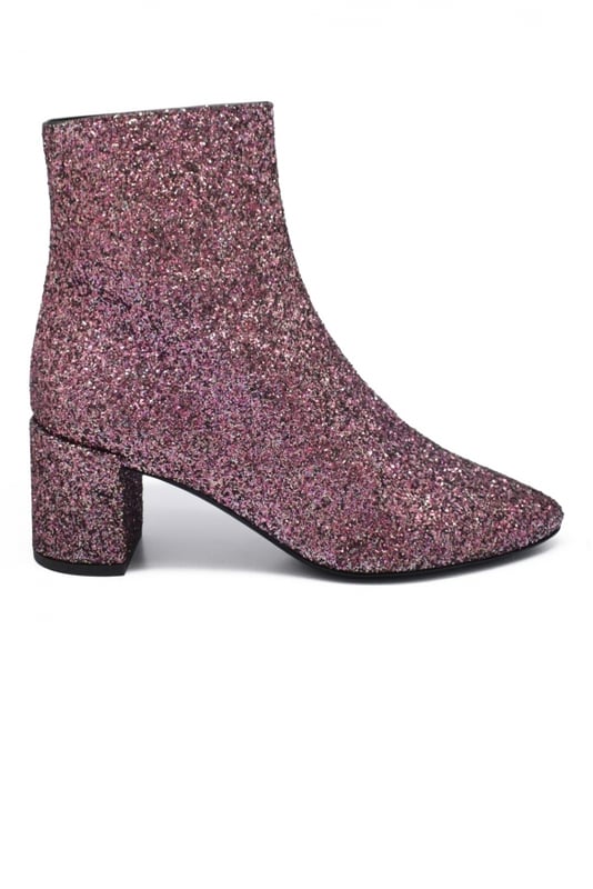 Botines Loulou 50 Saint Laurent con cremallera y lentejuelas rosas.Altura tacón 5 cm. Suela de cuero. Made in Italy.