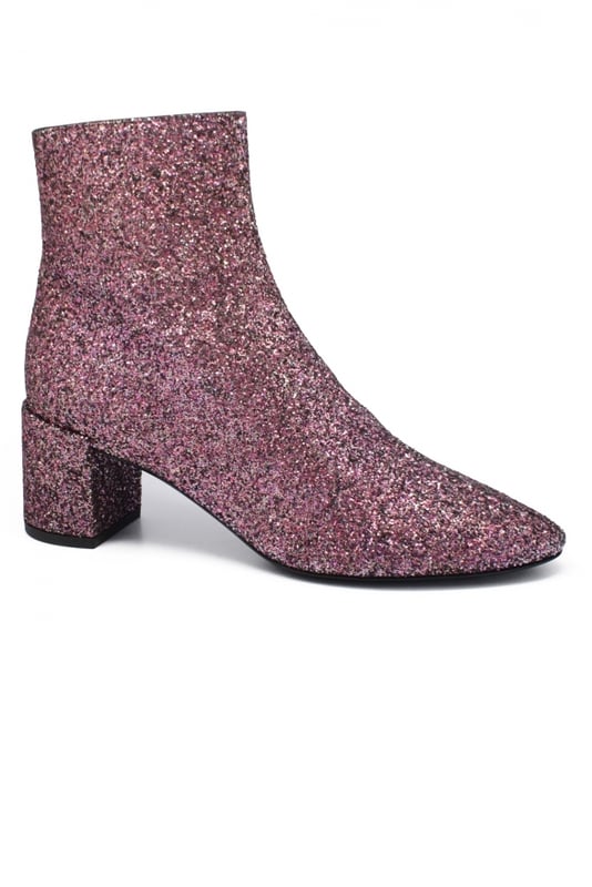 Botines Loulou 50 Saint Laurent con cremallera y lentejuelas rosas.Altura tacón 5 cm. Suela de cuero. Made in Italy.