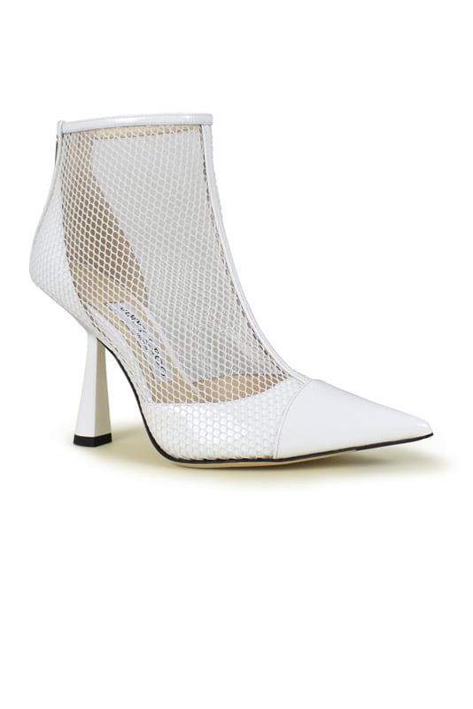Jimmy Choo Botines Kix 100 Blanco Botines Jimmy Choo Kix 100 en malla y charol.Altura del tacón 10 cm.Plantilla y forro de piel.Cierre de cremallera en la espalda.Made in Italy.