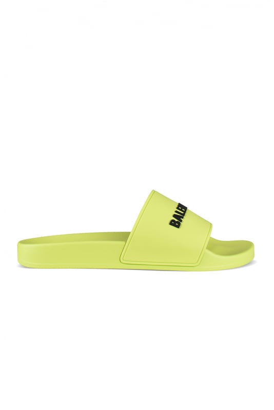 Chanclas de goma verde neón Balenciaga.Logotipo de la marca en negro.Puntera abierta. Suela de goma.Made in Italy.