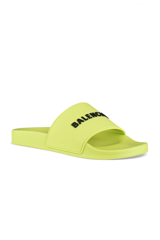 Chanclas de goma verde neón Balenciaga.Logotipo de la marca en negro.Puntera abierta. Suela de goma.Made in Italy.