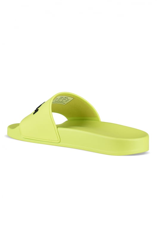Chanclas de goma verde neón Balenciaga.Logotipo de la marca en negro.Puntera abierta. Suela de goma.Made in Italy.