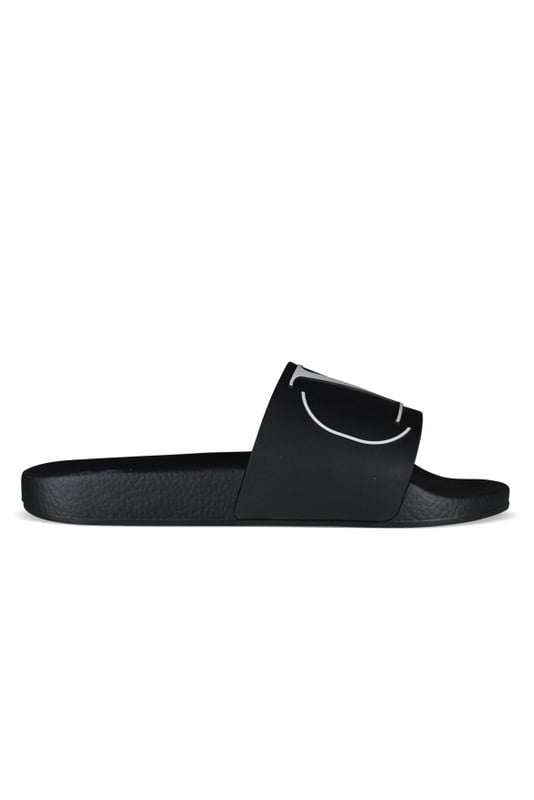 VLogo Sandalen von Valentino.Aus schwarzem Gummi.Weißes, geprägtes Signaturlogo  V .Schwarze Sohle aus Gummi.Made in Italy.