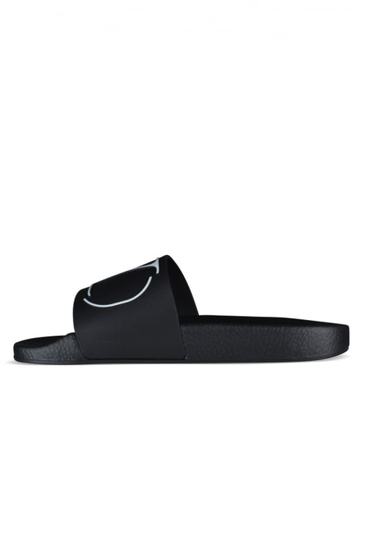 VLogo Sandalen von Valentino.Aus schwarzem Gummi.Weißes, geprägtes Signaturlogo  V .Schwarze Sohle aus Gummi.Made in Italy.