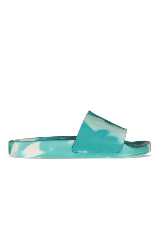 Chanclas verdes con diseño tie-dye, logotipo impreso en el panel frontal y motivos a izquierda y derecha en la plantilla.Tejido recubierto.Suela de goma.Gráficos del logotipo.Made in Italy.