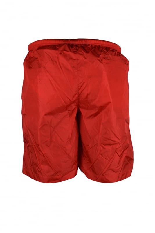 Rode Palm Angels-zwemshort van nylon.Wit geborduurde palmboom op de voorkant.Heeft 3 zakken.KlepzakkenTrekkoord in de taille.Zwart logolabel aan de zijkant.Volledig gevoerd.Gemaakt in Italië.
