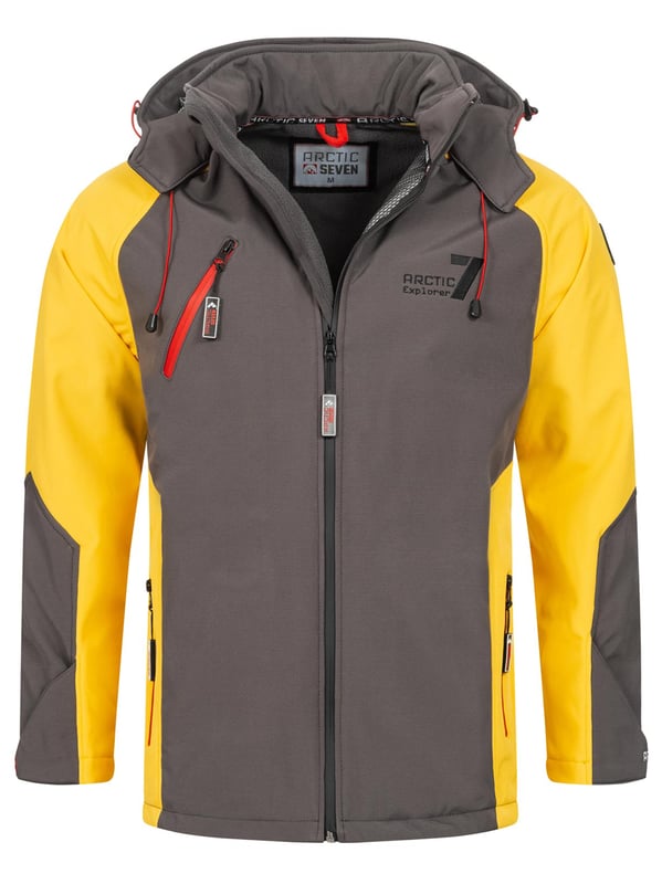 Arctic Seven Herren Softshell Jacke – Wind- & Wasserabweisende Outdoorjacke mit Abnehmbarer Kapuze

Diese funktionale Softshell-Jacke von Arctic Seven kombiniert modernes Design mit hoher Funktionalität. Dank Dry Tex - 3000 Protect ist sie wasserabweisend und wärmeisolierend – perfekt für Outdoor-Aktivitäten. Die auffälligen Farbkombinationen und der ergonomische Schnitt sorgen für eine sportliche Optik und hohen Tragekomfort.

    Wind- & wasserabweisend – Schutz durch Dry Tex - 3000 Protect

    Hoher Kragen mit Kinnschutz – hält Wind & Kälte zuverlässig ab

    Fleecegefütterte Taschen & Innenbereich – für angenehme Wärme

    Kapuze mit Kordelzug – abnehmbar per Reißverschluss

    Ergonomischer Schnitt & verstellbare Armabschlüsse – für optimalen Sitz

    Große Zipper & Logo-Details – sportliches & modernes Design

Material:

    Obermaterial: 96% Polyester, 4% Elasthan

    Innenmaterial: 100% Polyester (mit Fleece-Futter)