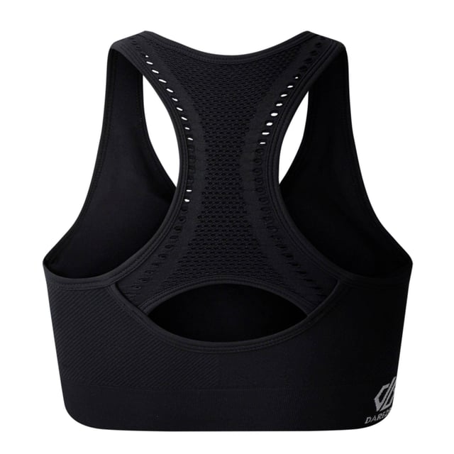 50% Recycled Polyamide, 45% Polyamide, 5% Elastane. Design: Logo, Plain. Fabric Technology: Breathable, Moisture Wicking, Odour Control, Q-Wic Plus, Quick Dry, SeamSmart Technology. Laser Cut, Medium Support, Removable Padded Cups, Seamless. Back Style: Racerback. Fit: Form-Fit. XS: 30 in. S: 32 in. M: 36 in. L: 38 in. XL: 40 in.
