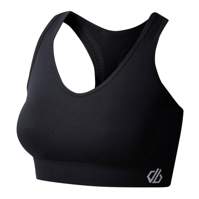50% Recycled Polyamide, 45% Polyamide, 5% Elastane. Design: Logo, Plain. Fabric Technology: Breathable, Moisture Wicking, Odour Control, Q-Wic Plus, Quick Dry, SeamSmart Technology. Laser Cut, Medium Support, Removable Padded Cups, Seamless. Back Style: Racerback. Fit: Form-Fit. XS: 30 in. S: 32 in. M: 36 in. L: 38 in. XL: 40 in.