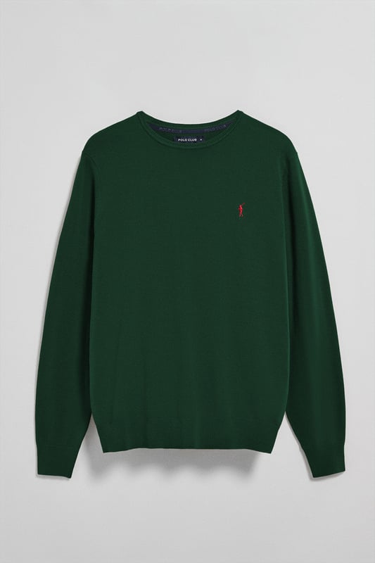 Eleganz ist Ihnen mit unserem gestrickten Baumwollpullover mit Rundkragen für Herren gewiss. Seine reguläre Passform passt sich allen Körpertypen an. Rippbündchen an Kragen, Ärmeln und Taille sorgen für einen perfekten Sitz. Das dezente marineblaue Nahtband am Kragen mit eingraviertem Polo Club Logo unterstreichen die Eleganz dieses Pullovers. Charakteristische Stickerei unseres Rigby Go-Logos in Kontrastfarbe auf der Brust. Kombinieren Sie ihn mit einer Jeans für einen legeren Look oder einer Chinohose für ein eleganteres Outfit.