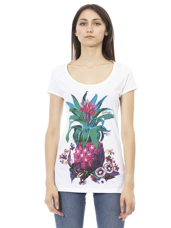 Dames T-shirt zonder sluiting. ontbrekende binnenzakken. afwezige externe zakken. ontbrekende schouderband. ontbrekend handvat. ontbrekende binnenvakken.  extern materiaal. afwezig interieur. Afmetingen: Scm. Modeproduct