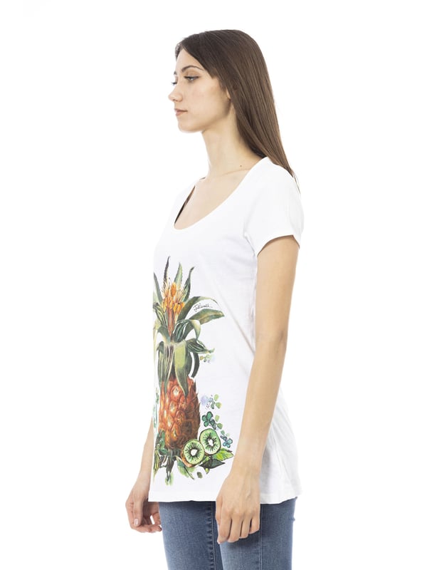 Dames T-shirt zonder sluiting. ontbrekende binnenzakken. afwezige externe zakken. ontbrekende schouderband. ontbrekend handvat. ontbrekende binnenvakken.  extern materiaal. afwezig interieur. Afmetingen: Scm. Modeproduct