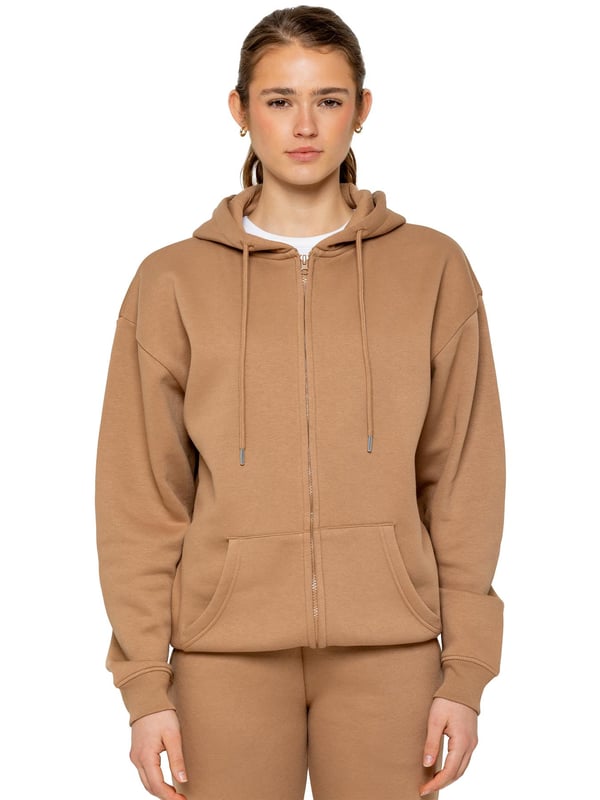 Conjunto de chándal con capucha extragrande para mujer Enzo. Conjunto de sudadera tipo jersey con capucha y pantalón de chándal. Sudadera con capucha extragrande y joggers de corte regular con diseño de puños y forro polar interior cepillado en la parte posterior. Ajuste relajado de gran tamaño para uso informal. Chándal esencial para estar en casa.