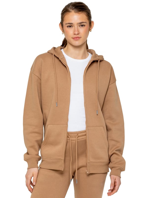 Conjunto de chándal con capucha extragrande para mujer Enzo. Conjunto de sudadera tipo jersey con capucha y pantalón de chándal. Sudadera con capucha extragrande y joggers de corte regular con diseño de puños y forro polar interior cepillado en la parte posterior. Ajuste relajado de gran tamaño para uso informal. Chándal esencial para estar en casa.