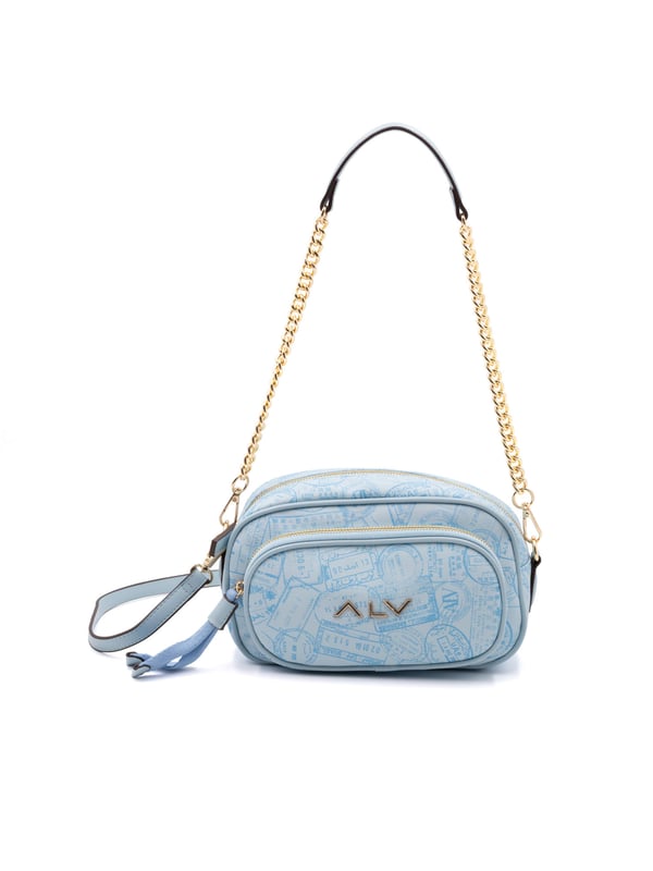 Crossbodytas voor dames met ritssluiting. twee rits- en twee open binnenzakken. één voorkant met externe zakken met ritssluiting. afneembaar op kettingschouderband. ontbrekend handvat. een binnencompartiment.  extern materiaal. 100% polyester binnenkant. Afmetingen: 25x12x16 cm. Modeproduct