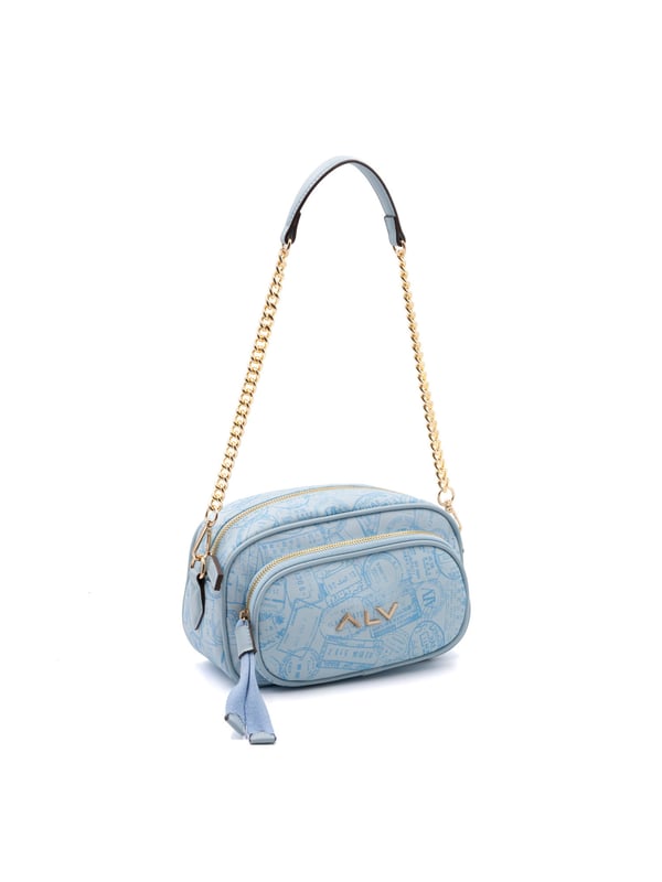 Crossbodytas voor dames met ritssluiting. twee rits- en twee open binnenzakken. één voorkant met externe zakken met ritssluiting. afneembaar op kettingschouderband. ontbrekend handvat. een binnencompartiment.  extern materiaal. 100% polyester binnenkant. Afmetingen: 25x12x16 cm. Modeproduct