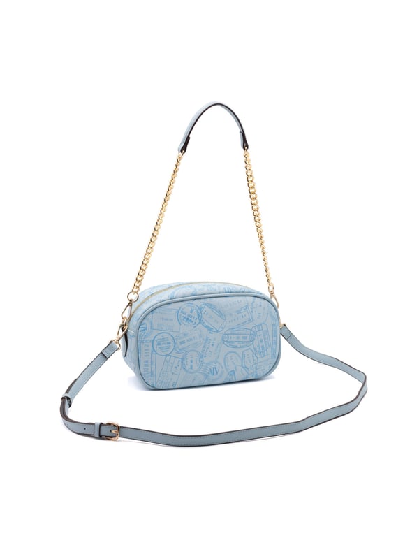 Crossbodytas voor dames met ritssluiting. twee rits- en twee open binnenzakken. één voorkant met externe zakken met ritssluiting. afneembaar op kettingschouderband. ontbrekend handvat. een binnencompartiment.  extern materiaal. 100% polyester binnenkant. Afmetingen: 25x12x16 cm. Modeproduct