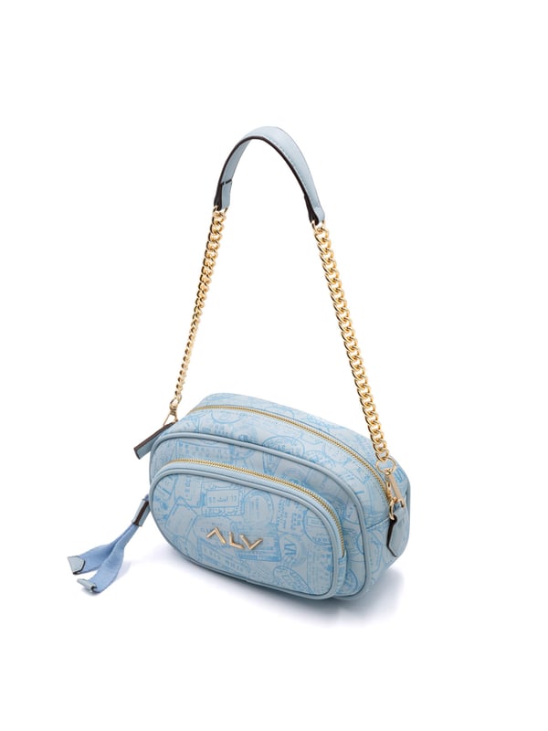 Crossbodytas voor dames met ritssluiting. twee rits- en twee open binnenzakken. één voorkant met externe zakken met ritssluiting. afneembaar op kettingschouderband. ontbrekend handvat. een binnencompartiment.  extern materiaal. 100% polyester binnenkant. Afmetingen: 25x12x16 cm. Modeproduct