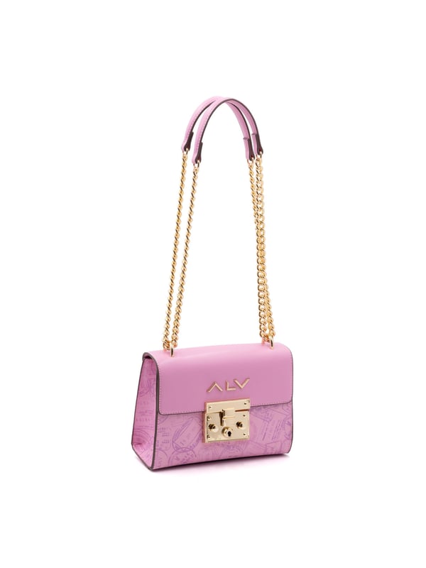 Bolso bandolera para mujer. El cierre es a presión y botón. Los bolsillos internos son dos con cremallera y dos abiertos. Los bolsillos externos están ausentes. La bandolera es de cadena. Falta el mango. Hay un compartimento interno. El material externo es 100%PU. Internamente es 100% Poliéster. Medidas: 21x9x16 cm. Producto de moda