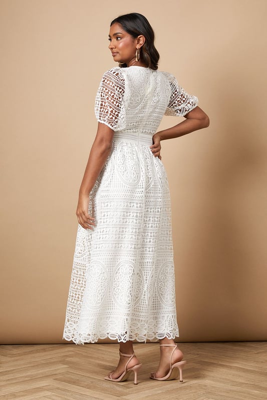 （専用）LACE JACQUARD PUFF-SLEEVE DRESS レディース】LACE JACQUARD PUFF-SLEEVE DRESS | FETICO