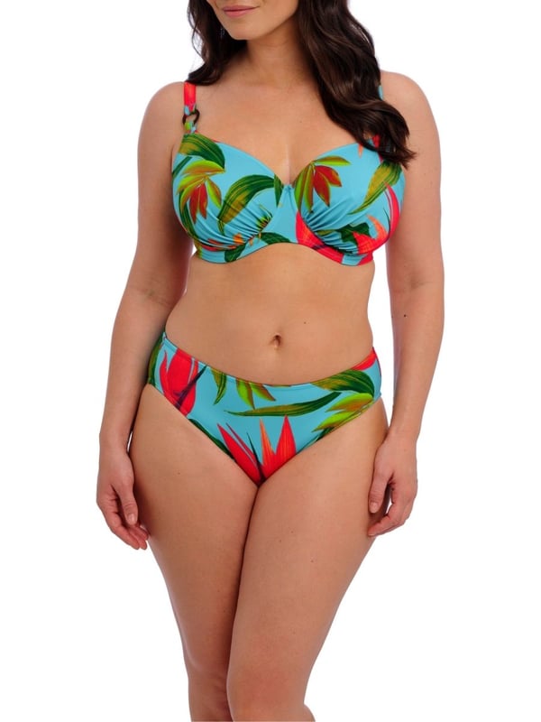 Fantasie Pichola Full Cup Bikini Top. Gathered detail with concealed side sling. Lined wings and fixed fully adjustable straps. Product is hand wash only.