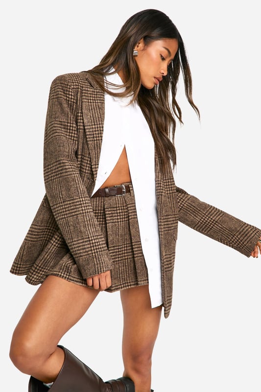 Premium Wool Look Check Oversized Blazer