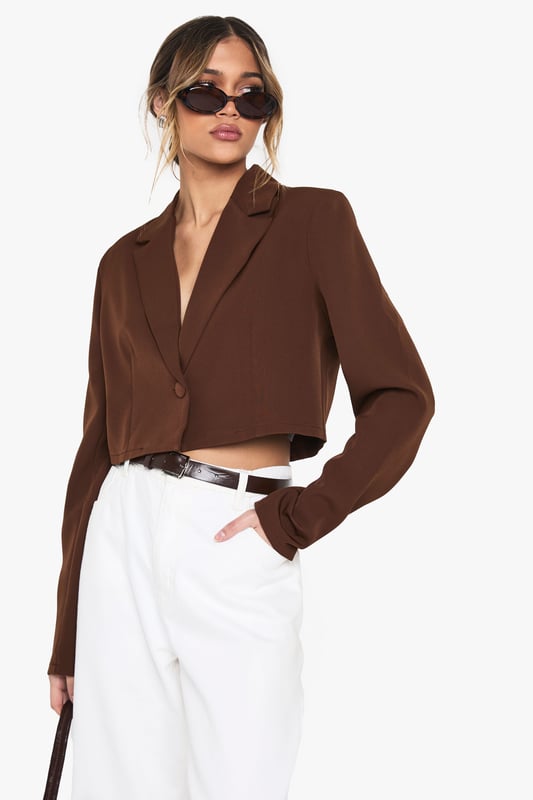 Basic Woven Relaxed Fit Crop Blazer