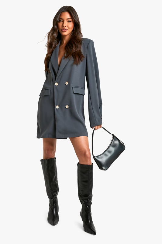 Woven Pocket Front Oversized Blazer Dress