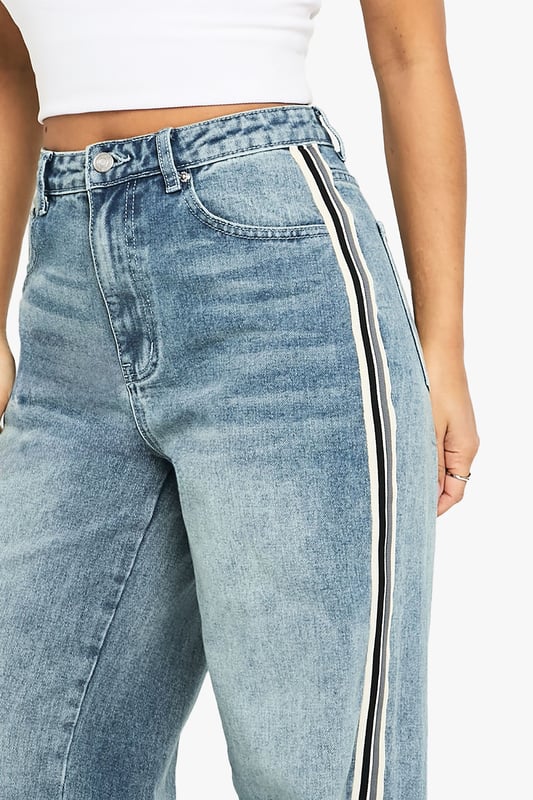 Side Stripe Detail Wide Leg Denim Jeans