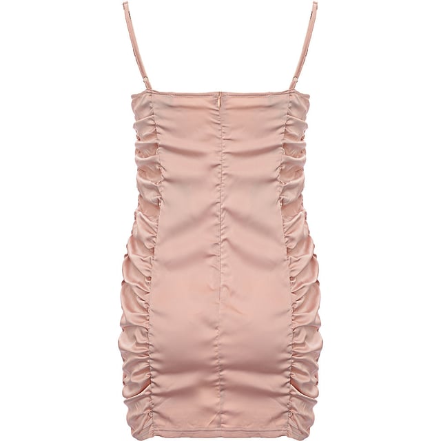 Main: 92% Polyester, Main: 8% Elastane Turn heads with the Parisian Petite Ruched Satin Bodycon Dress in an elegant beige shade. Made from a blend of 92% polyester and 8% elastane, this dress offers a luxurious satin finish and a comfortable, stretchy fit. The ruched detailing adds a touch of sophistication and enhances your silhouette, making it perfect for special occasions or a night out. The bodycon design hugs your curves, providing a flattering and chic look. Elevate your wardrobe with this stunning and versatile piece.