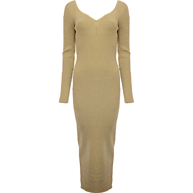 Composition: 58% Viscose, 25% Polyester, 15% Polyamide, 2% Elastane. The Nina Ricci Open-Back Lurex Ribbed Dress with Heart Neckline is a stunning and elegant piece. This dress features a heart-shaped neckline and an open back, adding a touch of sophistication and allure. The lurex ribbed fabric gives it a subtle shimmer, making it perfect for special occasions