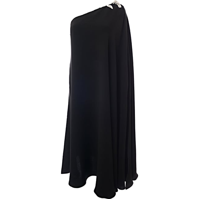 100% silk Made in Italy from smooth silk-cady, it has a one-shoulder neckline embellished with gold-tone 'VLOGO' hardware and a draped back that subtly fans out while you walk. Accessorize minimally with earrings and a dainty bracelet