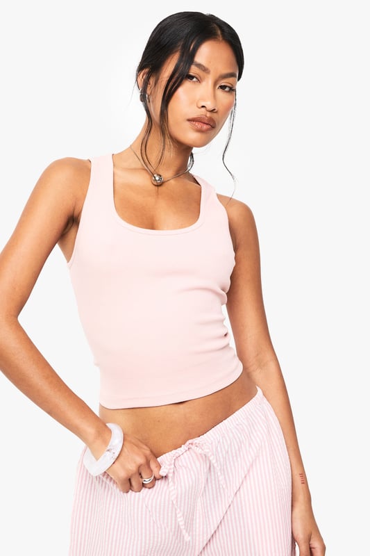 BOOHOO BASICS RIB SCOOP NECK RACER BACK VEST TOP