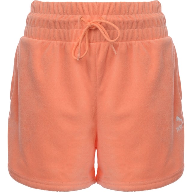 Main: 20% Polyester, Main: 80% Cotton. The Puma Classics collection offers a delightful range of towelling shorts that are perfect for both sports and casual wear. With a beautiful peach color that radiates summer vibes, these shorts feature a large, comfortable waistband and subtle branding for a sleek look. The blend of style and comfort makes them a must-have for anyone looking to add a touch of sporty chic to their wardrobe.