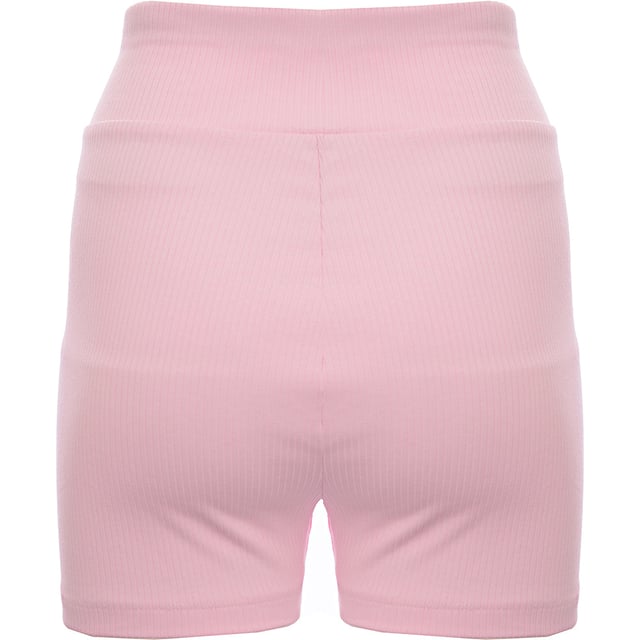This item is made of 58% cotton, 39% polyester, and 3% elastane. These ribbed shorts feature embroidered branding and a flat, elasticated waistband.
